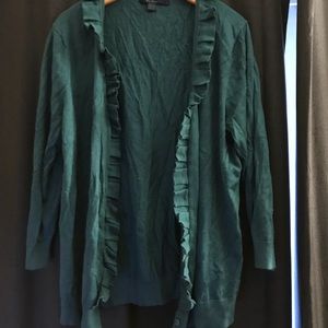 Boden Teal 3/4 Sleeve Ruffled Cardigan